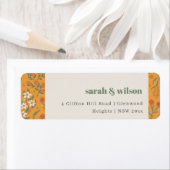 イエローオレンジグルービーレトロアーチフローラアドレス ラベル (インサイチュ)