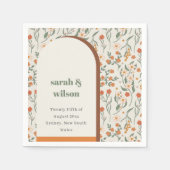 イエローオレンジグルーヴィレトロアーチフローラ結婚ズ スタンダードカクテルナプキン (正面)