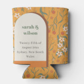 イエローオレンジグルーヴィレトロアーチフローラ結婚ズ 缶クーラー (裏面)