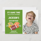 イエローオレンジサッカー誕生日招待状写真 招待状 (正面)