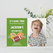 イエローオレンジサッカー誕生日招待状写真 招待状 (スタンド正面)