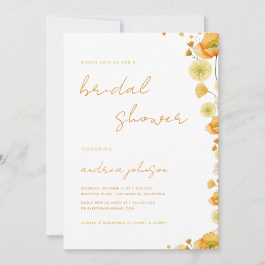 イエローオレンジサマー鮮やかガーデンブライダルシャワー 招待状 (正面)