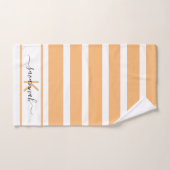 イエローオレンジストライプ色の白い文字の名前 バスタオルセット (ハンドタオル)