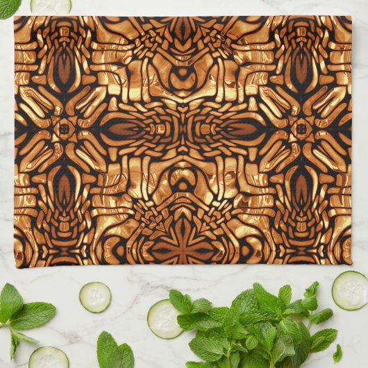 イエローオレンジタウペブラウンお尻ボヘミアンバリアート キッチンタオル (折り畳み)