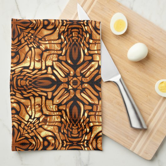 イエローオレンジタウペブラウンお尻ボヘミアンバリアート キッチンタオル (四つ折り)