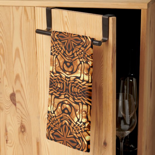 イエローオレンジタウペブラウンお尻ボヘミアンバリアート キッチンタオル (三つ折り)