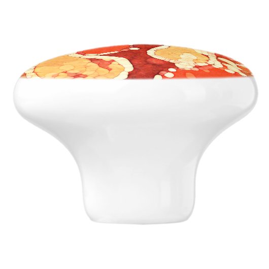 イエローオレンジバリろうけつ染めスタイルペイズリーパターン セラミックノブ (側面)