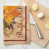 イエローオレンジヒマワリパーソナライズされたブーケ キッチンタオル (四つ折り)
