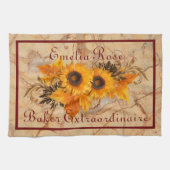 イエローオレンジヒマワリパーソナライズされたブーケ キッチンタオル (横)