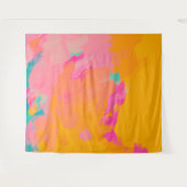 イエローオレンジピンクブライトカラフル抽象芸術アート タペストリー (正面(横))