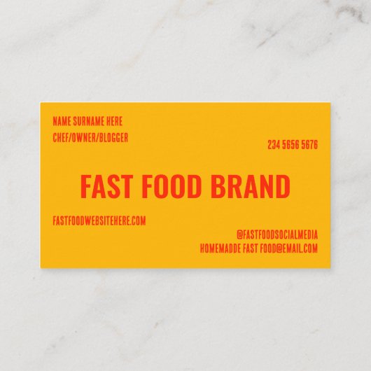 イエローオレンジファストフードバーガーチキンレストラン 名刺 (裏面)