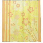 イエローオレンジフラワーシンプルズレトロフローラ シャワーカーテン (正面)