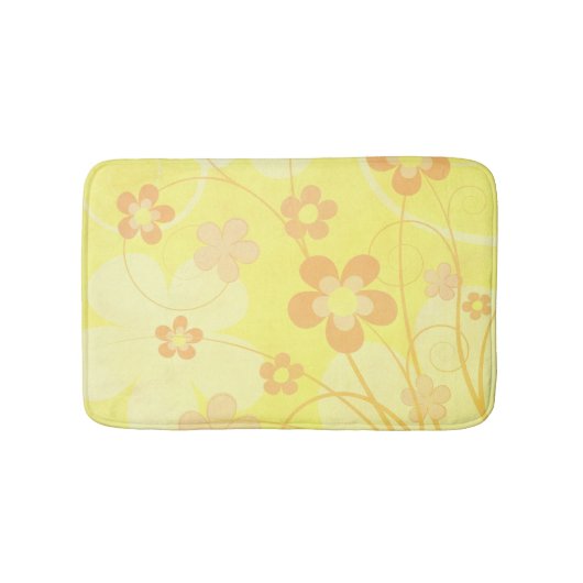 イエローオレンジフラワーシンプルズレトロフローラ バスマット (正面)