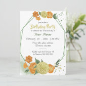イエローオレンジフローラグリーン幾何学誕生日 招待状 (スタンド正面)