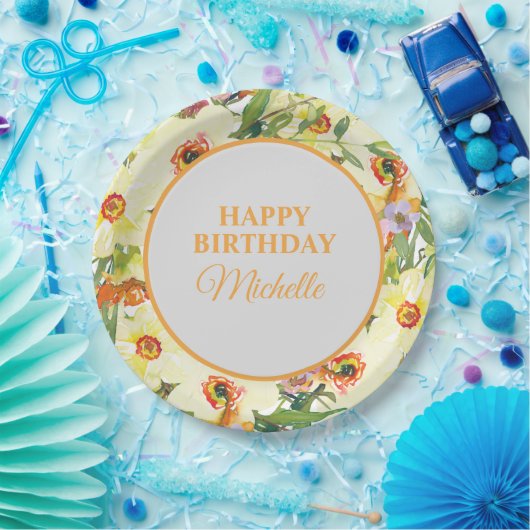 イエローオレンジフローラ誕生会 ペーパープレート (パーティー)