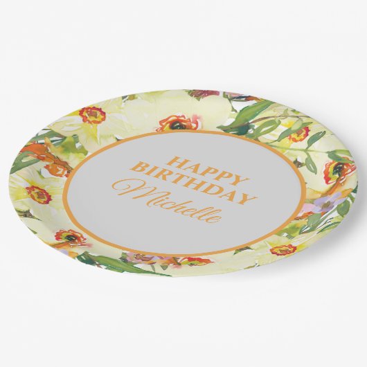 イエローオレンジフローラ誕生会 ペーパープレート (アングル)