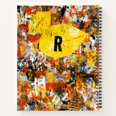 イエローオレンジブラックモノグラム絵を描抽象芸術 ノートブック (裏面)