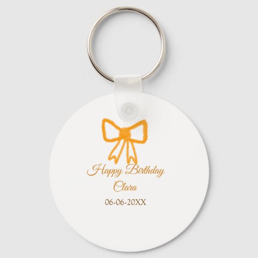 イエローオレンジボウウォーター色レトロハッピーバースデー キーホルダー (正面)