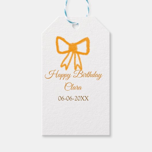 イエローオレンジボウウォーター色レトロハッピーバースデー ギフトタグ (正面)