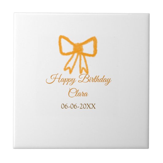 イエローオレンジボウウォーター色レトロハッピーバースデー タイル (正面)