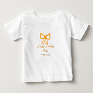 イエローオレンジボウウォーター色レトロハッピーバースデー ベビーTシャツ