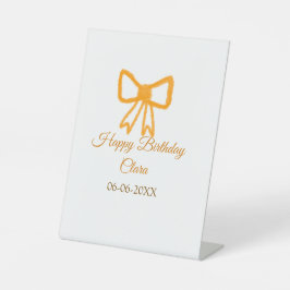 イエローオレンジボウウォーター色レトロハッピーバースデー 台座サイン