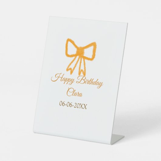 イエローオレンジボウウォーター色レトロハッピーバースデー 台座サイン (正面)