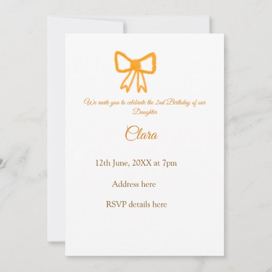 イエローオレンジボウウォーター色レトロハッピーバースデー 招待状 (正面)