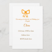 イエローオレンジボウウォーター色レトロハッピーバースデー 招待状 (正面/裏面)