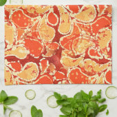 イエローオレンジボヘミアンバリろうけつ染めスタイルペイズリー キッチンタオル (折り畳み)