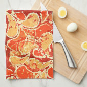 イエローオレンジボヘミアンバリろうけつ染めスタイルペイズリー キッチンタオル (四つ折り)