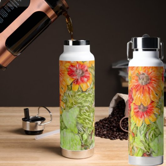 イエローオレンジラドベキアPinterly-Blue画像 ウォーターボトル