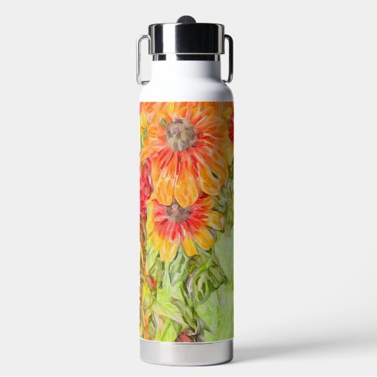 イエローオレンジラドベキアPinterly-Blue画像 ウォーターボトル (正面)