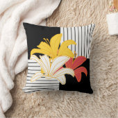 イエローオレンジリリーオン白黒ストライプズスロー クッション (ブランケット)