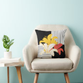 イエローオレンジリリーオン白黒ストライプズスロー クッション (椅子)