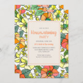 イエローオレンジレトロヴィンテージフローラ引っ越し祝いパーティー (正面/裏面)