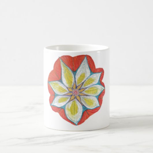 イエローオレンジワテロールマンダラクラシックラホワイトマグカップ コーヒーマグカップ (中央)