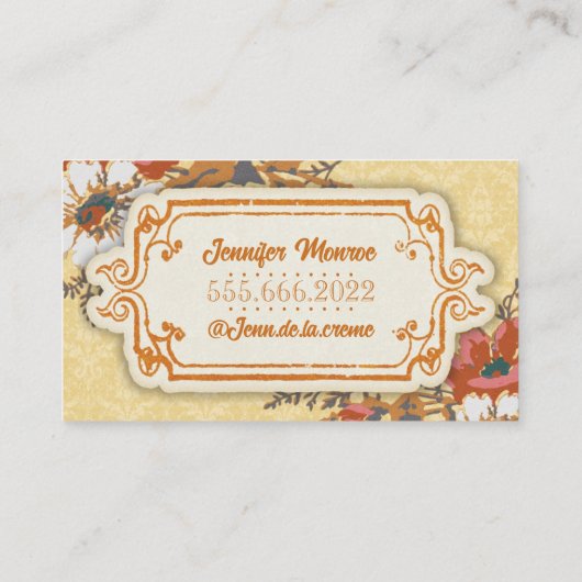 イエローオレンジヴィンテージレトロフローラ 名刺 (裏面)