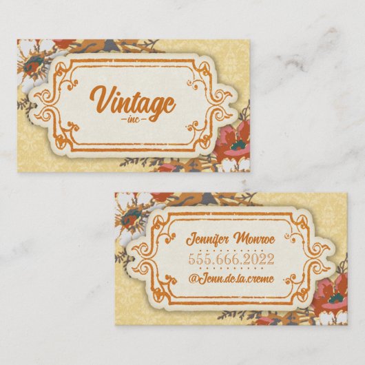 イエローオレンジヴィンテージレトロフローラ 名刺 (正面/裏面)