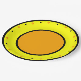 イエローオレンジ幾何学的なドット ペーパープレート