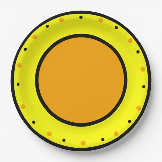 イエローオレンジ幾何学的なドット ペーパープレート (正面)