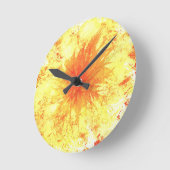 イエローオレンジ抽象芸術アート水彩洗花 ラウンド壁時計 (傾斜)
