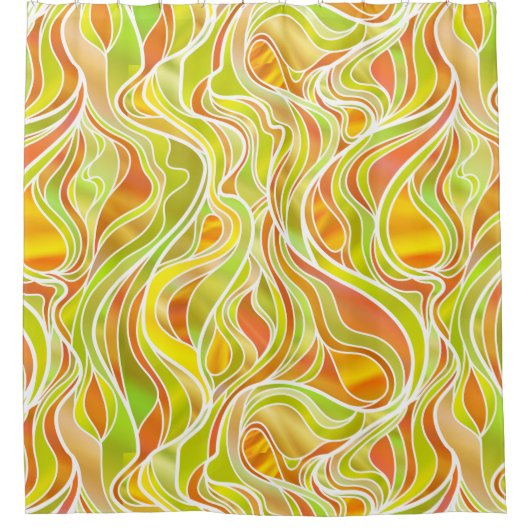 イエローオレンジ色のステンドグラス抽象芸術 シャワーカーテン (正面)