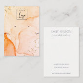 イエローオレンジ色の水彩のテクスチャイヤリングネックレス 名刺 (正面/裏面)