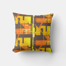 イエローオレンジ色の濃い茶色の大パターン（の模様が）あるきなタイル クッション