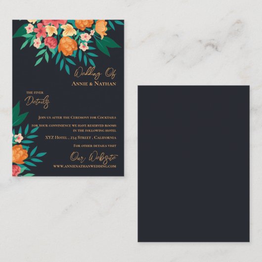 イエローオレンジ花模様シック結婚ズ詳細 エンクロージャーカード (正面/裏面)