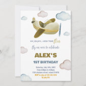 イエローオレンジ飛行機誕生日招待状 招待状 (正面)