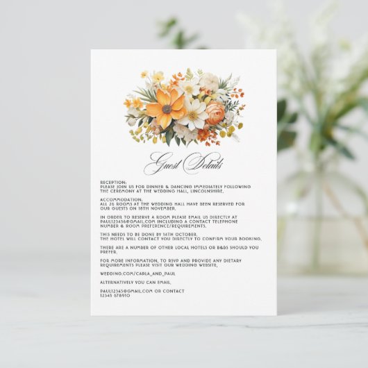 イエローオレンジ&アイボリーフローラ結婚ズゲスト詳細 エンクロージャーカード (スタンド正面)