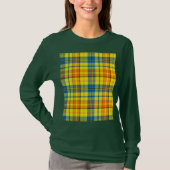 イエローオレンジ ブルー Plaid Tartan デザイン Tシャツ (正面)