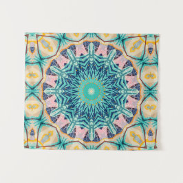 イエローオレンジ、ミントとピンクのマンダラ。 タペストリー